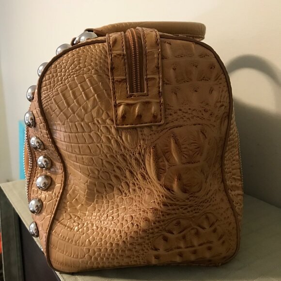 Tan Crocodile Embossed Satchel - Picture 3 of 13